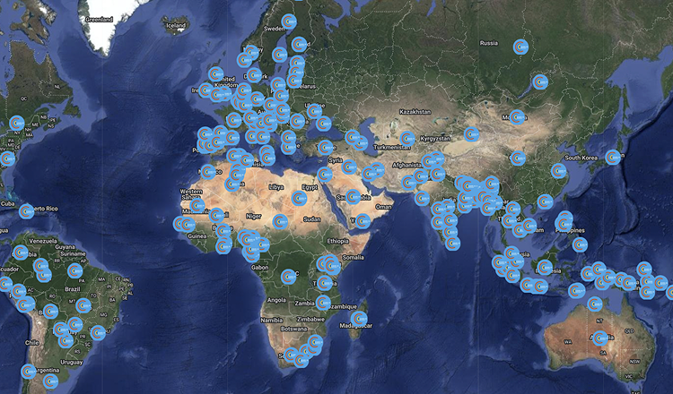 World map showing global reach of COVID-19 Multilingual Poster-Maker