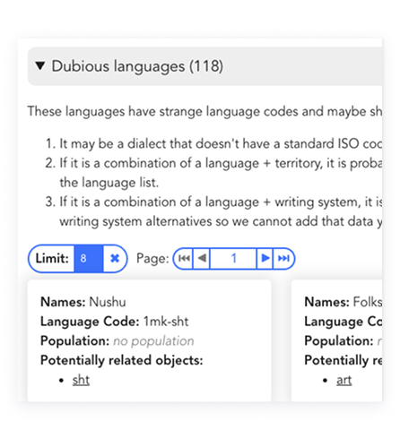 Example of the reports view