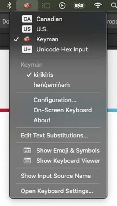 macOS keyboard selector